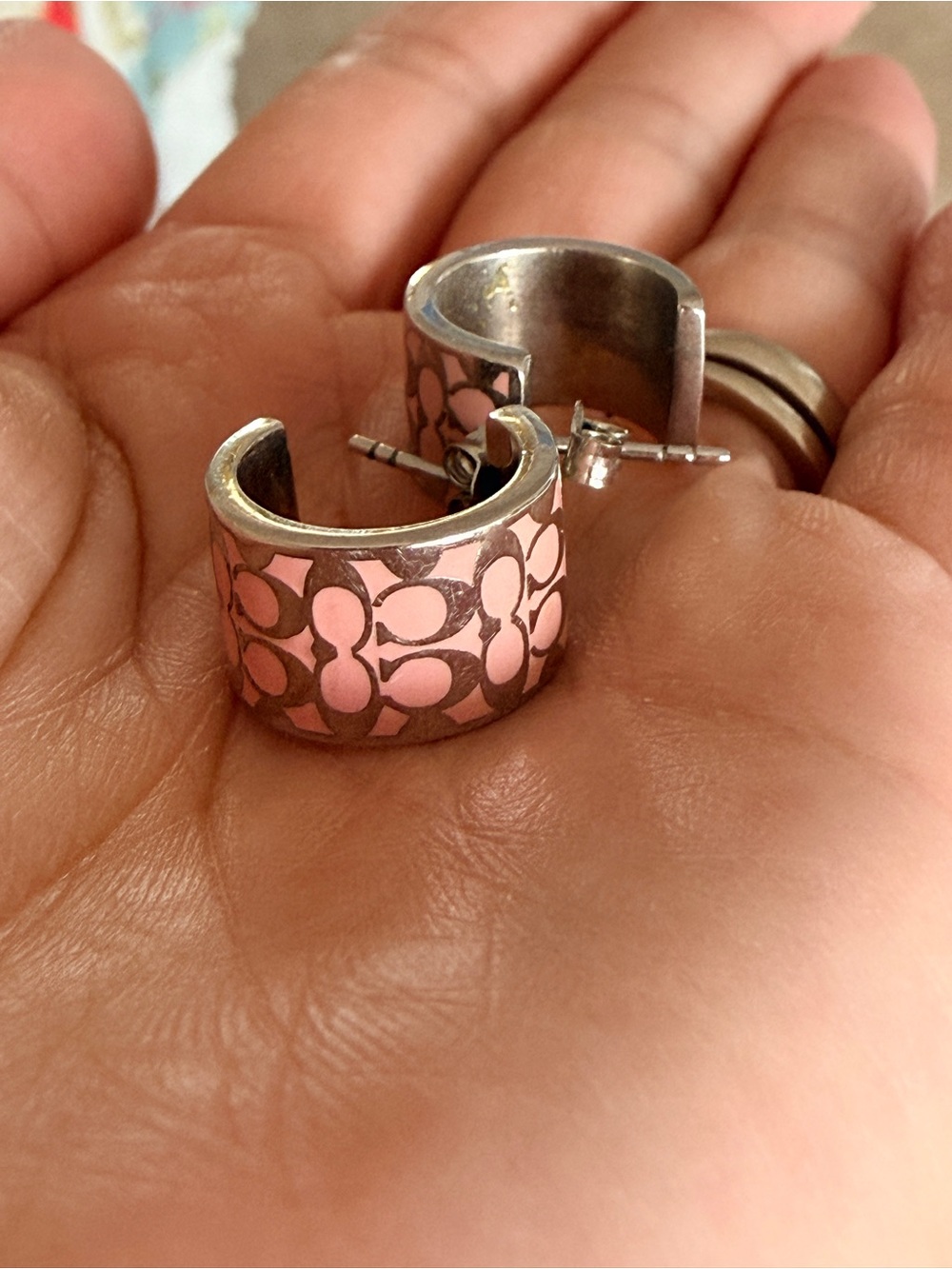 Coach Pink Cutout Hoop Earrings with Signature Logo